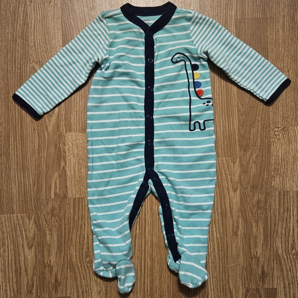 Carter's Teal Striped Dinosaur Footie